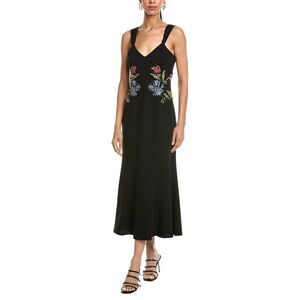 Cinq À Sept Womens  Floral Mixed Media Andre Midi Dress, Black